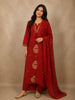 Deep Maroon Floral Thread Embroidered Design Cotton Straight Cut Salwar Suit with Dupatta