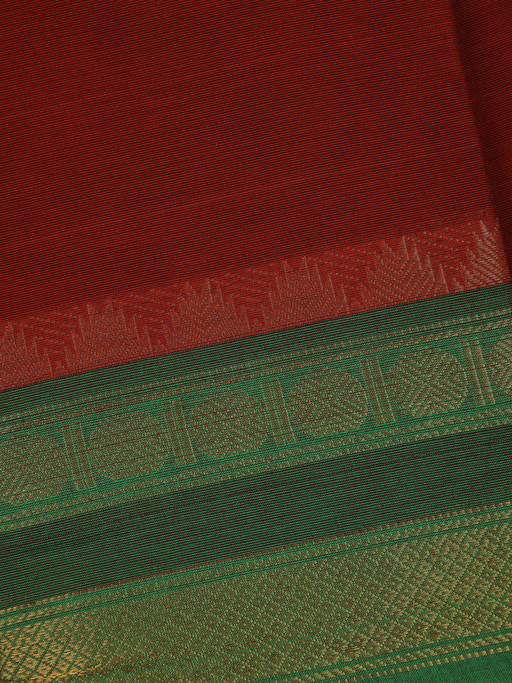 Deep Maroon Solid Cotton Fancy Saree - Diadem