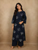 Deep Navy Blue Floral Thread Embroidered Design Cotton Salwar Suit