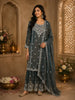 Deep Peacock Teal Blue Floral Sequins Embroidered Design Organza Sharara Suit With Dupatta