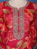 Deep Pink Embroidered Design Floral Print Tussar Silk Plazzo Salwar - Diadem