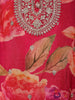 Deep Pink Embroidered Design Floral Print Tussar Silk Plazzo Salwar - Diadem