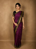 Deep Plum Purple Butta Zari Woven Design Pure Kanchipuram Silk Saree with Contrast Striped Zari Border