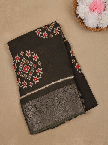 Deep Plum Purple Geometric Ikat Patterned Cotton Saree - Diadem