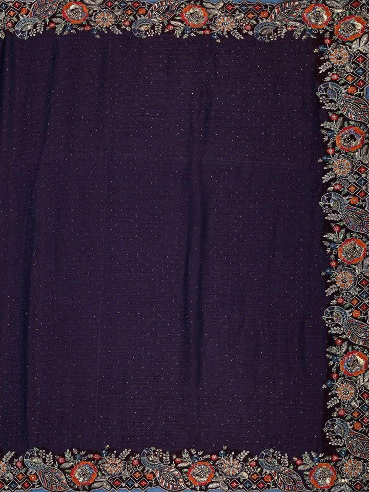 Deep Purple Embroidered Georgette Saree - Diadem