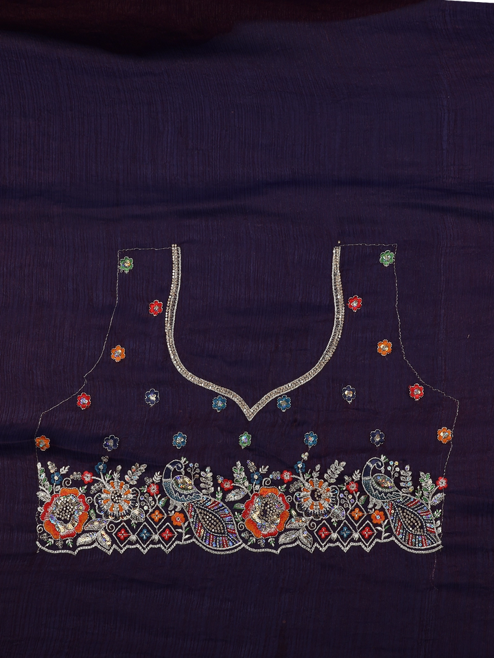 Deep Purple Embroidered Georgette Saree - Diadem