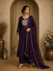 Deep Purple Floral Thread Embroidered Design Cotton Straight Cut Salwar Suit