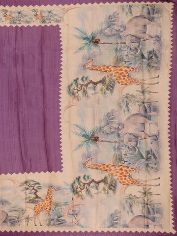 Deep Purple Jungle Motifs Printed Semi Tussar Saree - Diadem