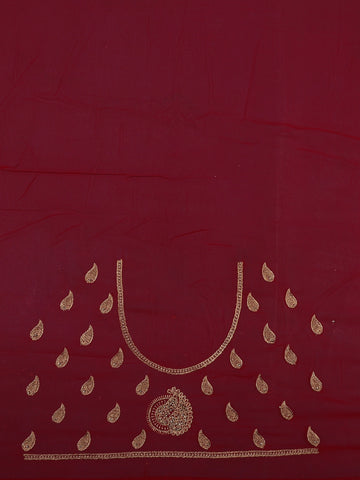 Deep Red Paisley Embroidered Chiffon Saree - Diadem