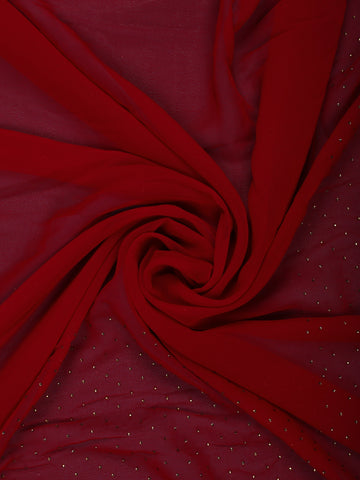 Deep Red Paisley Embroidered Chiffon Saree - Diadem