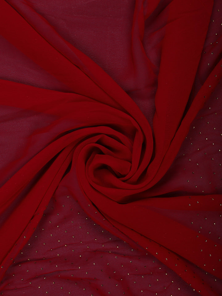 Deep Red Paisley Embroidered Chiffon Saree - Diadem