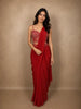 Deep Red Solid Design Satin Ready To Wear Saree with Designer Blouse