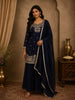 Deep Royal Indigo Blue Floral Sequins and Beads Embroidered Design Organza Palazzo Suit with Dupatta