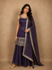 Deep Royal Purple Butta Zari Woven Design Banarasi Silk Palazzo Suit with Dupatta