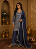 Deep Slate Navy Blue Floral Sequins Embroidered Design Georgette Palazzo Suit with Dupatta