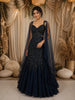 Deep Teal Blue Heavy Sequins and Beads Embroidered Design Mermaid Satin Lehenga with Sheer Dupatta