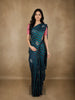 Deep Teal Blue Striped Zari Woven Design Pure Kanchipuram Silk Saree with Butta Border