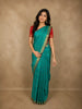 Deep Teal Blue Stripes Zari Woven Design Pure Kanchipuram Silk Saree with Zari Border