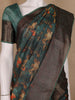 Deep Teal Green Floral Designed Chanderi Cotton Saree - Diadem