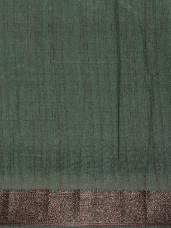 Deep Teal Green Floral Designed Chanderi Cotton Saree - Diadem