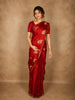 Deep Vermilion Red Floral Butta Woven Design Semi Banarasi Saree with Self Border
