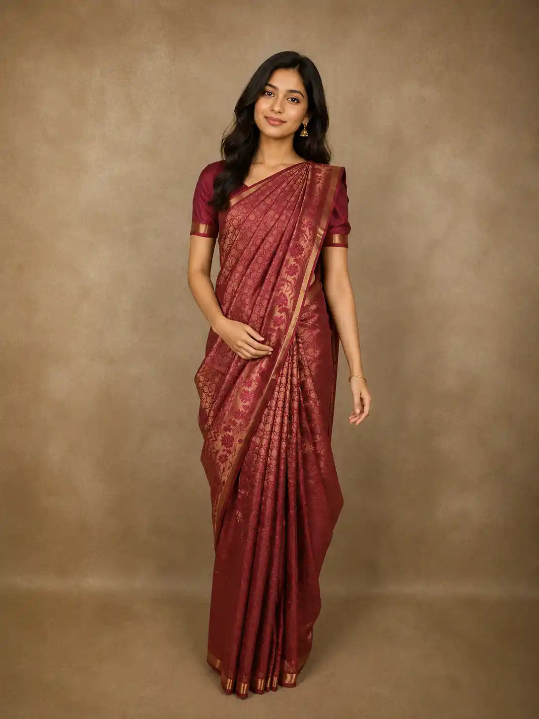 Deep Wine Animal Motif Zari Woven Design Pure Kanchipuram Silk Saree with Zari Border