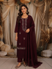 Deep Wine Floral Sequins and Beads Embroidered Design Georgette Palazzo Suit with Dupatta