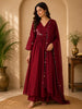 Deep Wine Floral Thread Embroidered Design Cotton Salwar Suit with Dupatta