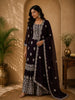 Deep Wine Floral Zari Embroidered Design Georgette Palazzo Suit with Dupatta