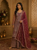 Deep Wine Floral Zari Embroidered and Stone Embellished Design Organza Palazzo Suit with Dupatta