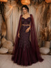 Deep Wine Heavy Sequins and Beads Embroidered Design Mermaid Satin Lehenga with Sheer Dupatta