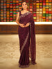 Deep Wine Heavy Sequins and Beads Embroidered Design Pure Organza Fancy Saree with Scalloped Border