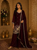 Deep Wine Maroon Floral Sequins and Beads Embroidered Design Organza Palazzo Suit with Dupatta