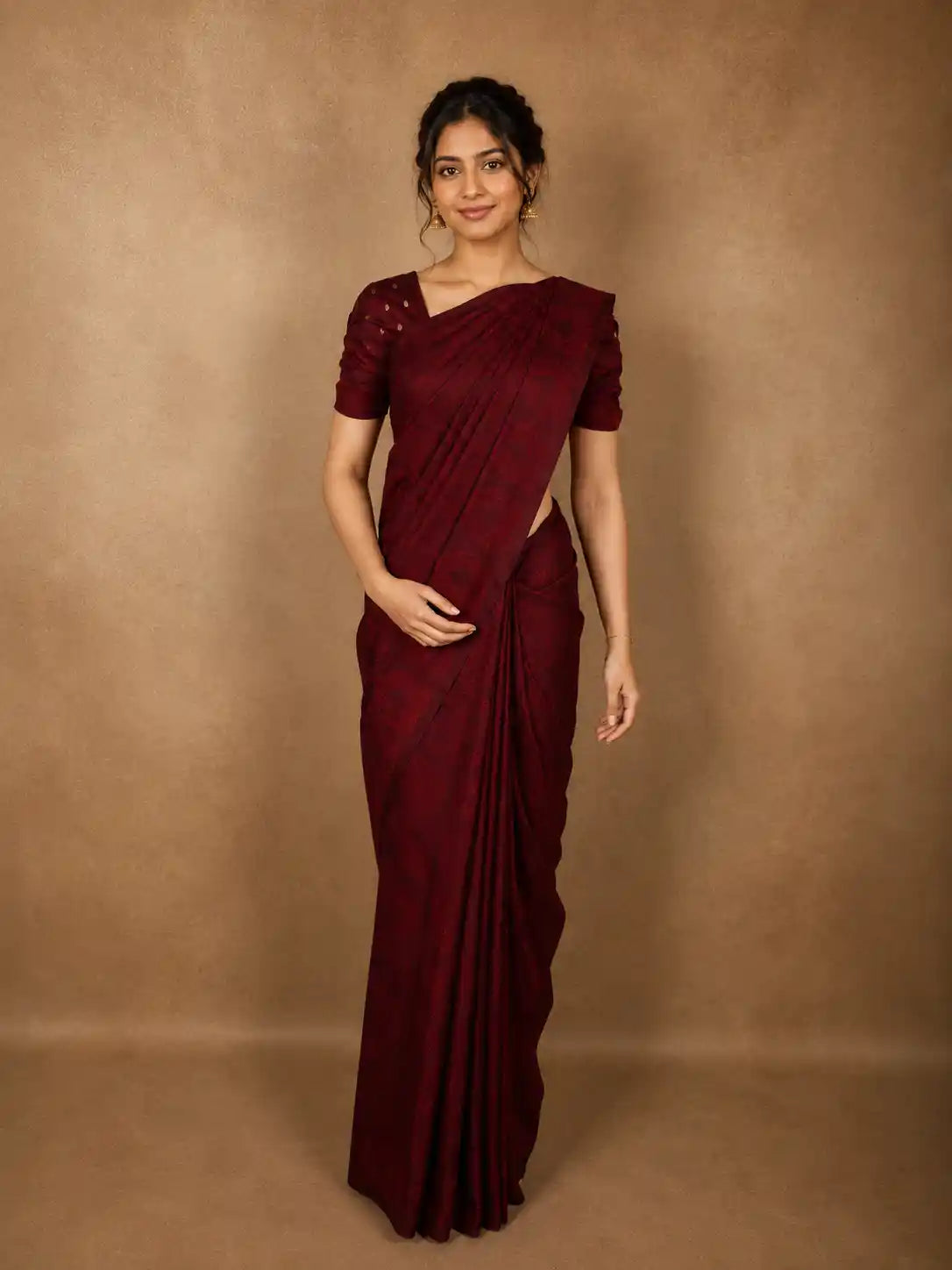 Deep Wine Maroon Geometric Woven Design Pure Kanchipuram Silk Saree with Self Border