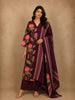 Deep Wine Plum Purple Floral Printed Design Cotton Salwar Suit with Dupatta