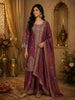 Deep Wine Plum Purple Zari Embroidered Design Tissue Organza Sharara Suit With Dupatta
