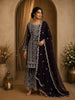 Deep Wine Purple Floral Embroidered Design Georgette Palazzo Suit with Dupatta