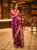 Deep Wine Purple Floral Sequins and Beads Embroidered Design Net Designer Saree with Scalloped Border