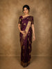 Deep Wine Purple Geometric Zari Woven Design Pure Kanchipuram Silk Saree with Zari Border