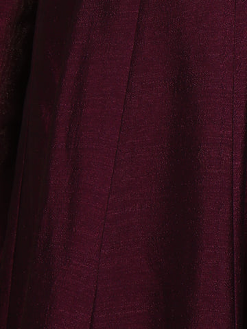 Deep Wine Sequins Design Printed Raw Silk Anarkali Salwar Suit - Diadem