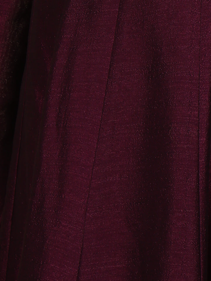 Deep Wine Sequins Design Printed Raw Silk Anarkali Salwar Suit - Diadem