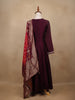 Deep Wine Sequins Design Printed Raw Silk Anarkali Salwar Suit - Diadem