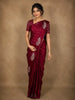 Deep Wine Striped Zari Woven Design Semi Banarasi Saree with Animal Motif Border