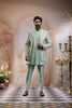 Light Green Geometric Design Raw Silk Jacquard Sherwani Set
