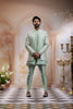 Light Green Geometric Design Raw Silk Jacquard Sherwani Set