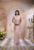 Blush Pink Floral Embroidered Net Saree With Pearl Tassel Blouse