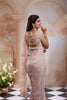 Blush Pink Floral Embroidered Net Saree With Pearl Tassel Blouse