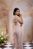 Blush Pink Floral Embroidered Net Saree With Pearl Tassel Blouse