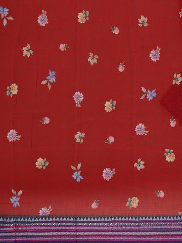 Dominant Red Floral Design Printed Kota Cotton Saree - Diadem