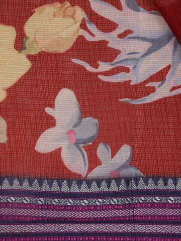 Dominant Red Floral Design Printed Kota Cotton Saree - Diadem